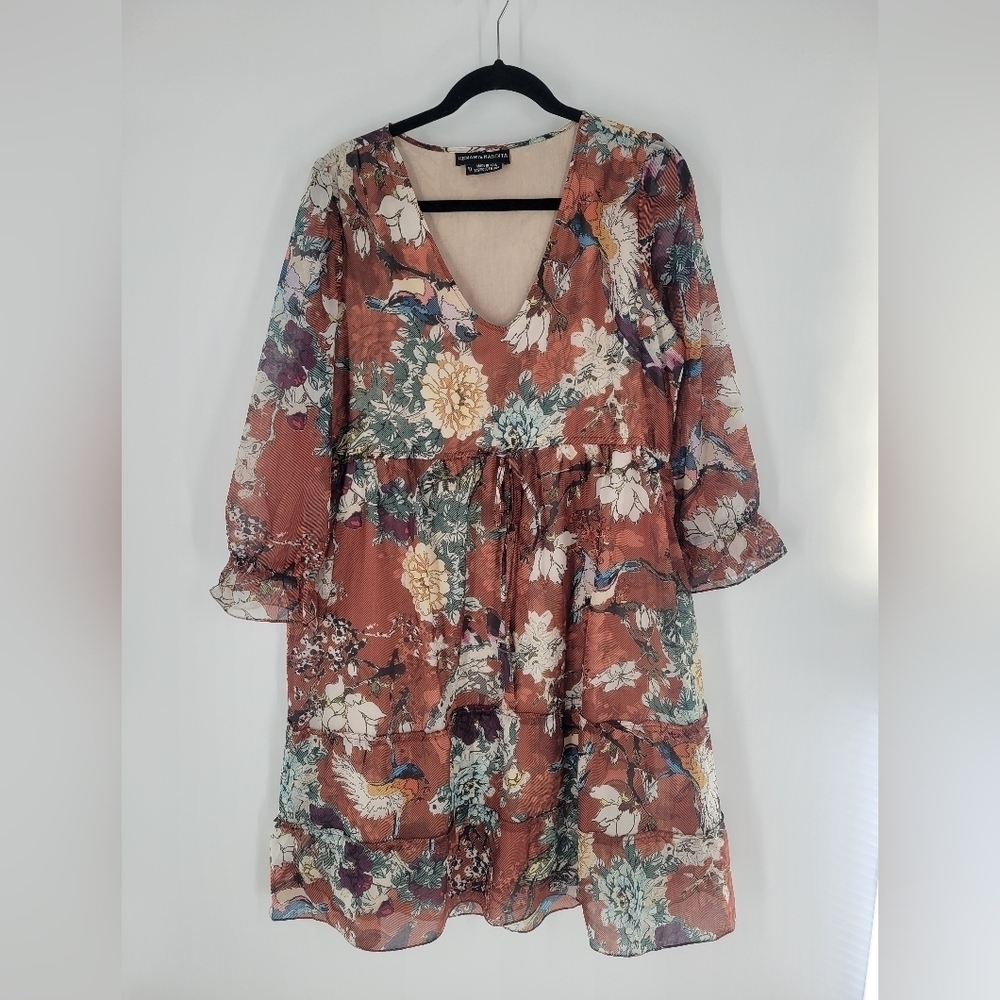Anthropologie‎ Hemant and Nandita Brown Boho Floral Midi Dress size 10 New